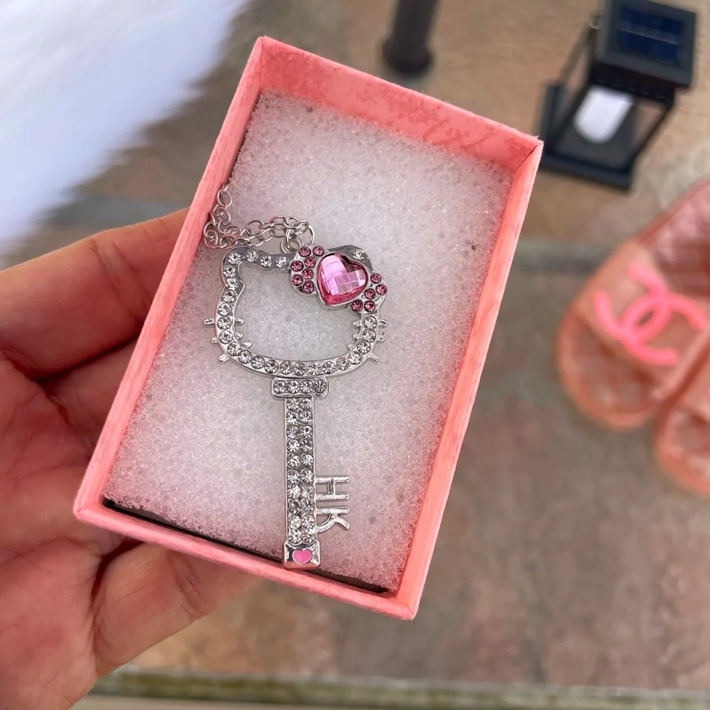 Hello Kitty Silver and Pink Jewel Key Necklace NWT