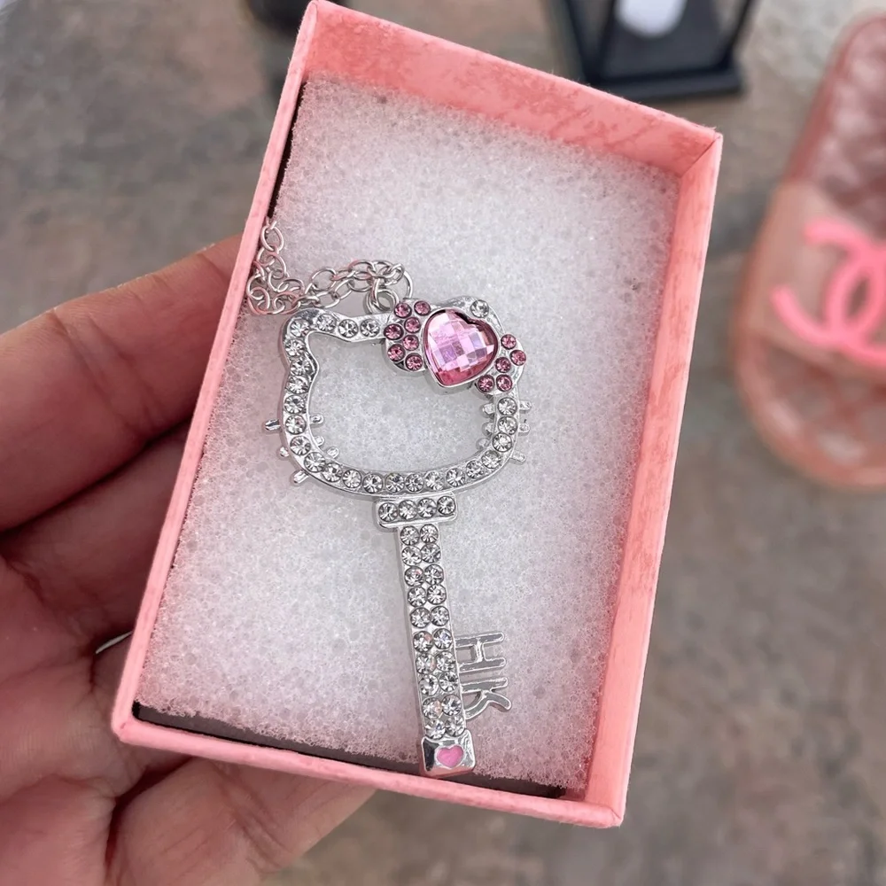 Hello Kitty Silver and Pink Jewel Key Necklace NWT