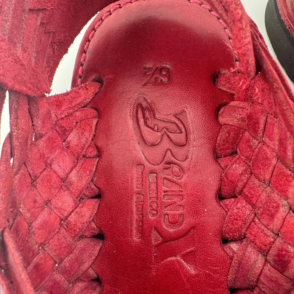 Brand X Red Leather Woven Huarache Sandals Womens Size 6.5Mexico Flat Boho