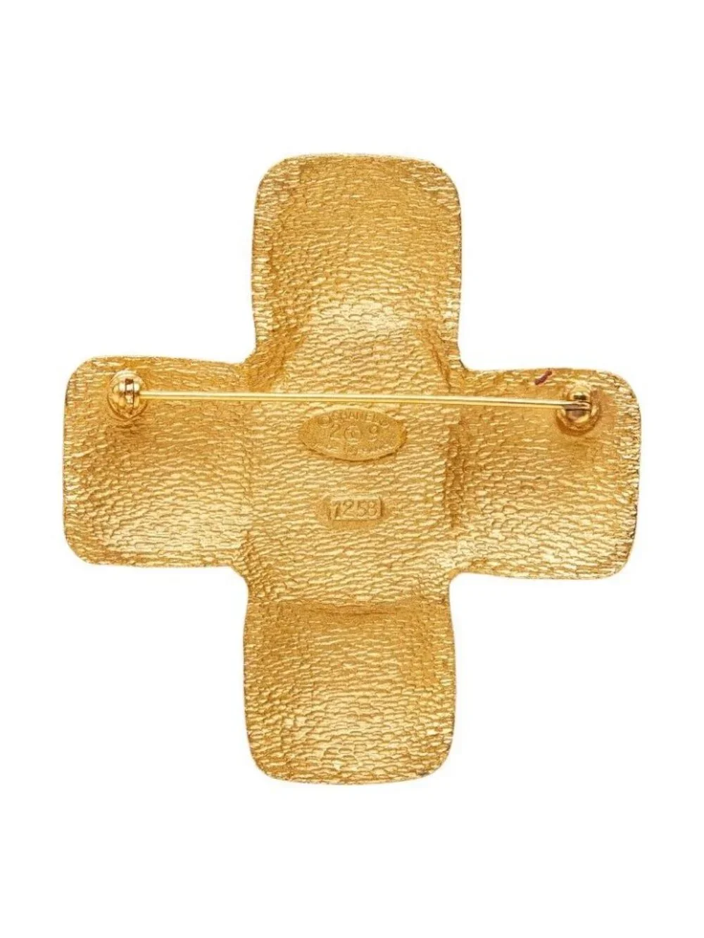 Chanel CC Logo Vintage Cross Brooch Gold Plated Faux Pearl