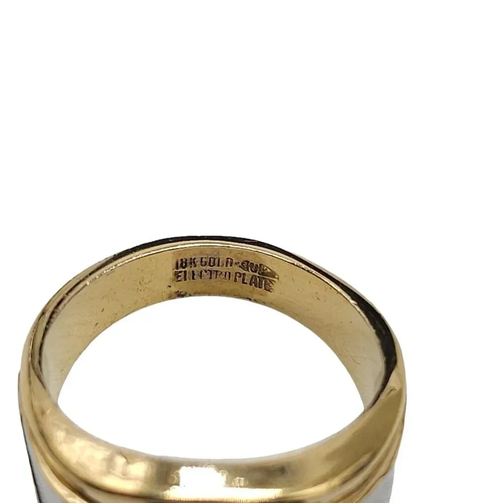 Uncas 18k Gold Plated Two-Tone Textured Clear Rhinestone Zircon Ring Size 9