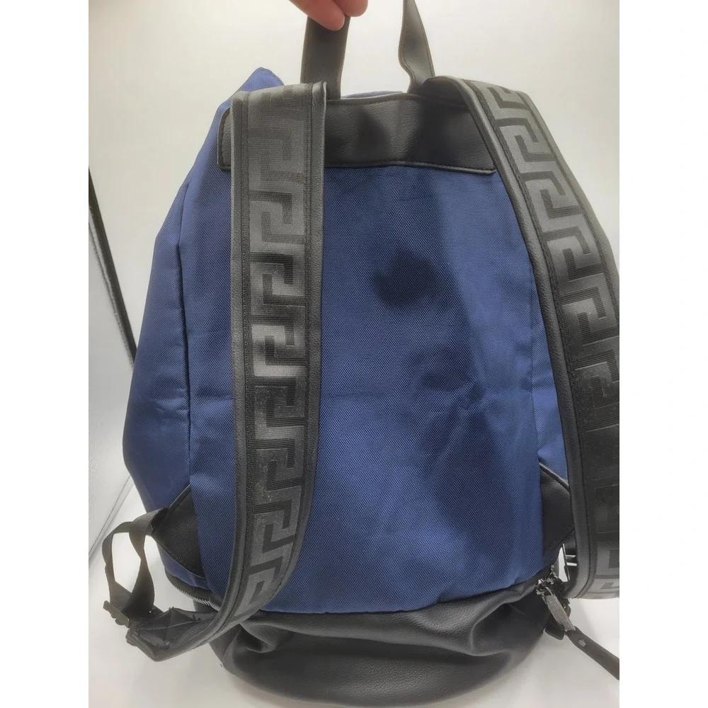 Versace Parfums Navy Blue Nylon Medusa Drawstring Backpack Greca Straps Bag