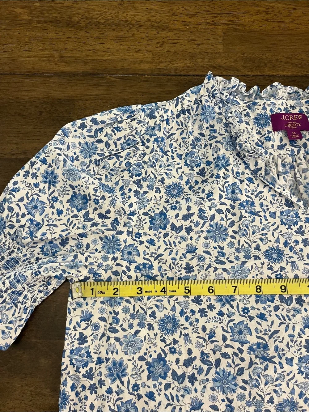 J. Crew Ruffleneck Keyhole Top in Liberty Grace Emily Bell fabric Cotton Medium