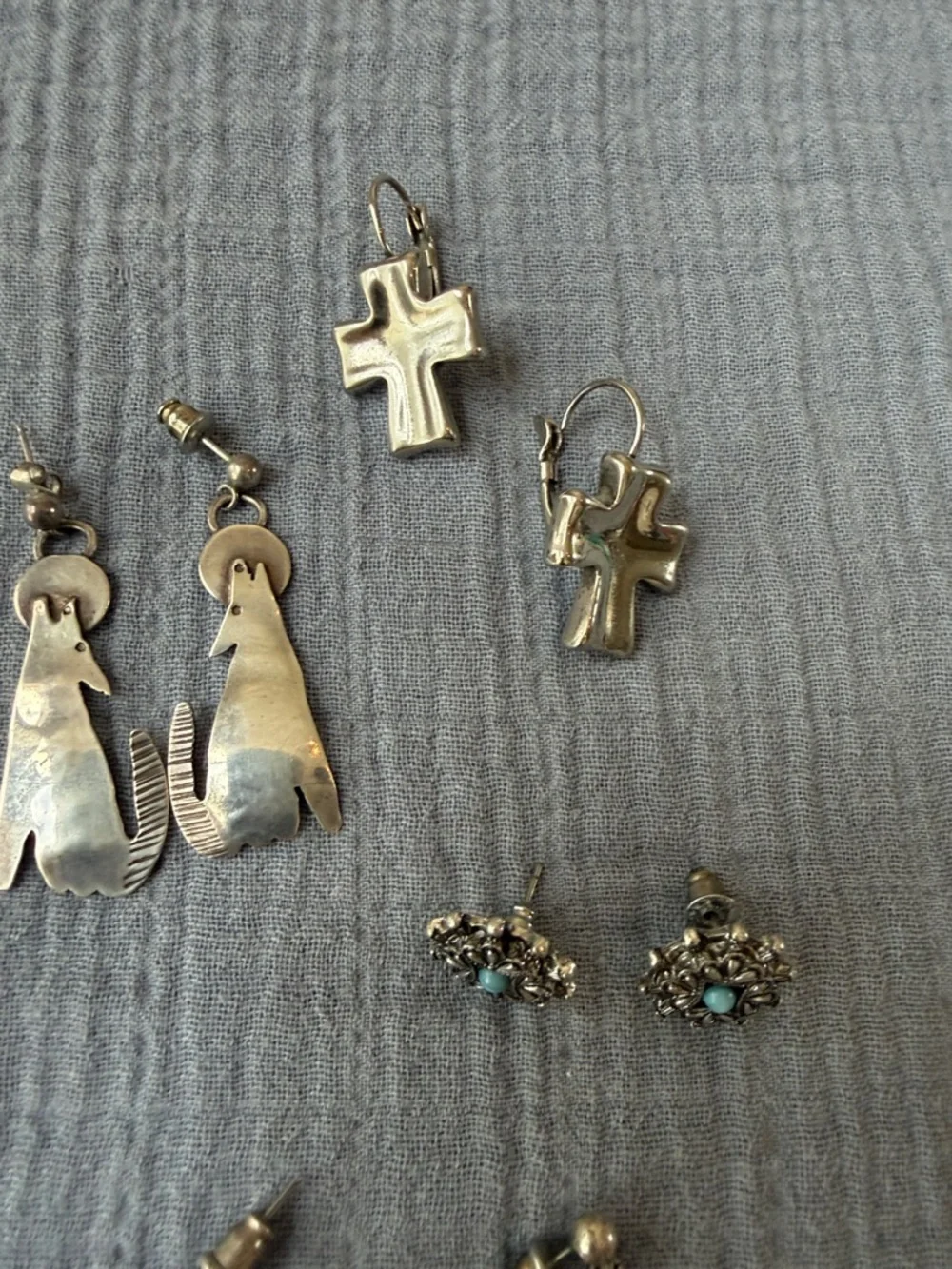 Mixed Women’s Earring Set - Silver, Turquoise, Red  EUC 8 Pairs