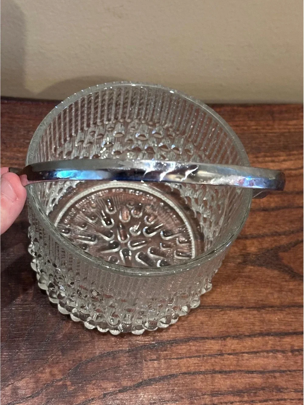 Vintage Teleflora French Crystal Ice Bucket with Chrome Handle