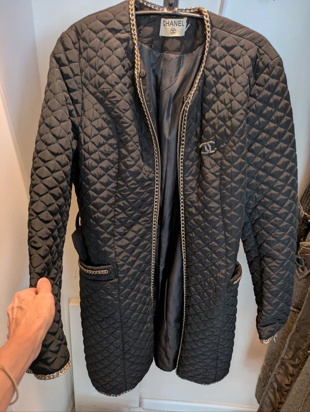 Vintage Chanel 3/4 Length Coat.  Gold Hardware & Emblem.  Belt & Pockets.