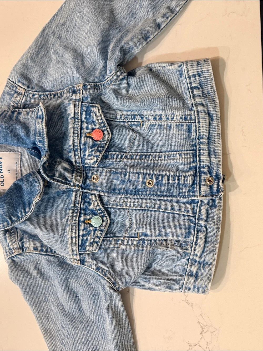 Old Navy Light Blue Denim Jacket with Pastel Snap Buttons