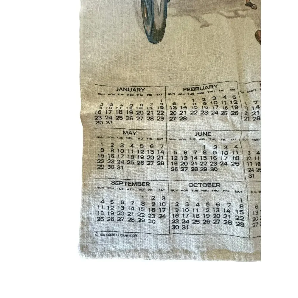 Tea Towel 1977 Calendar Linen Liberty Man Fixing‎ Car Vintage READ NOTE