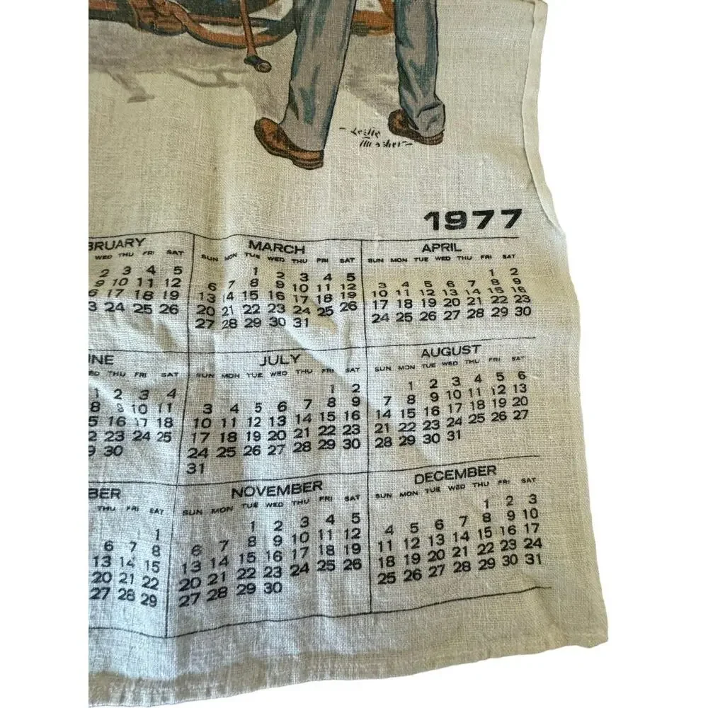 Tea Towel 1977 Calendar Linen Liberty Man Fixing‎ Car Vintage READ NOTE