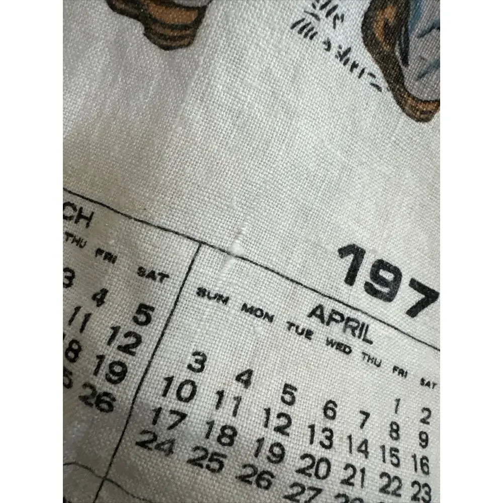 Tea Towel 1977 Calendar Linen Liberty Man Fixing‎ Car Vintage READ NOTE