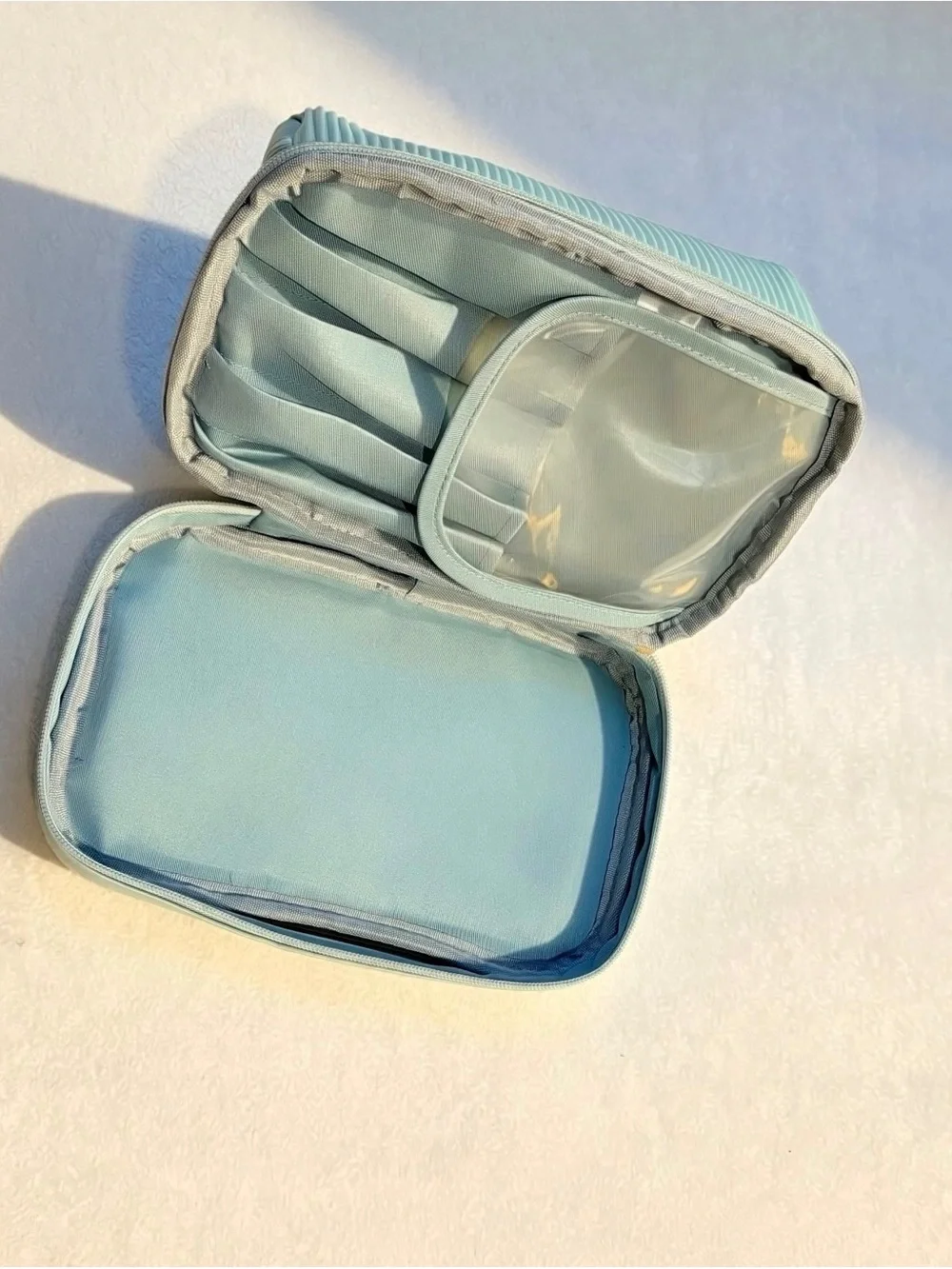 Mint Green Ribbed Cosmetic Pouch