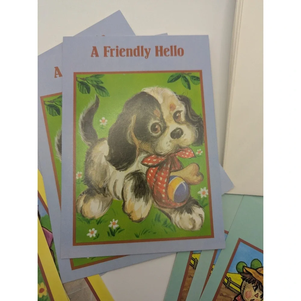 Vintage Childrens Greeting‎ Cards with Animals and Games 9 Cards with Envelopes