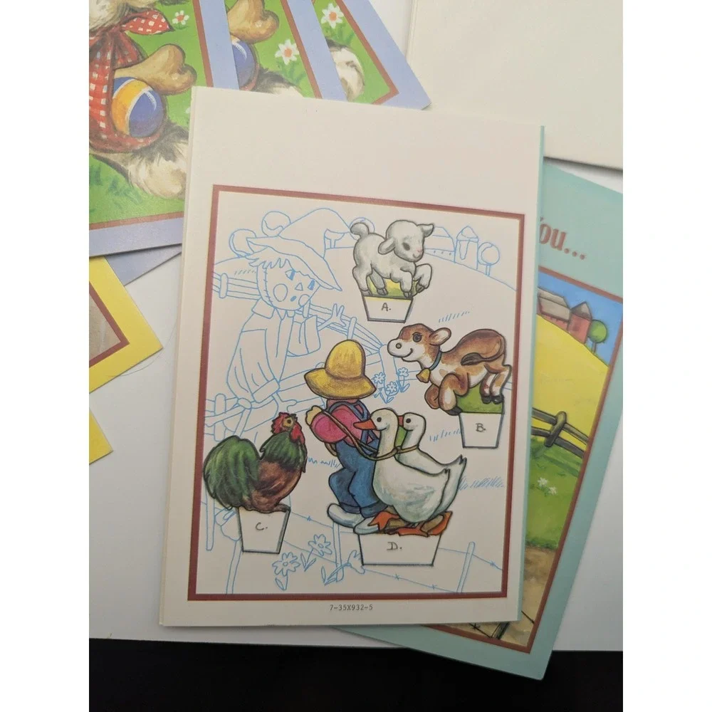 Vintage Childrens Greeting‎ Cards with Animals and Games 9 Cards with Envelopes
