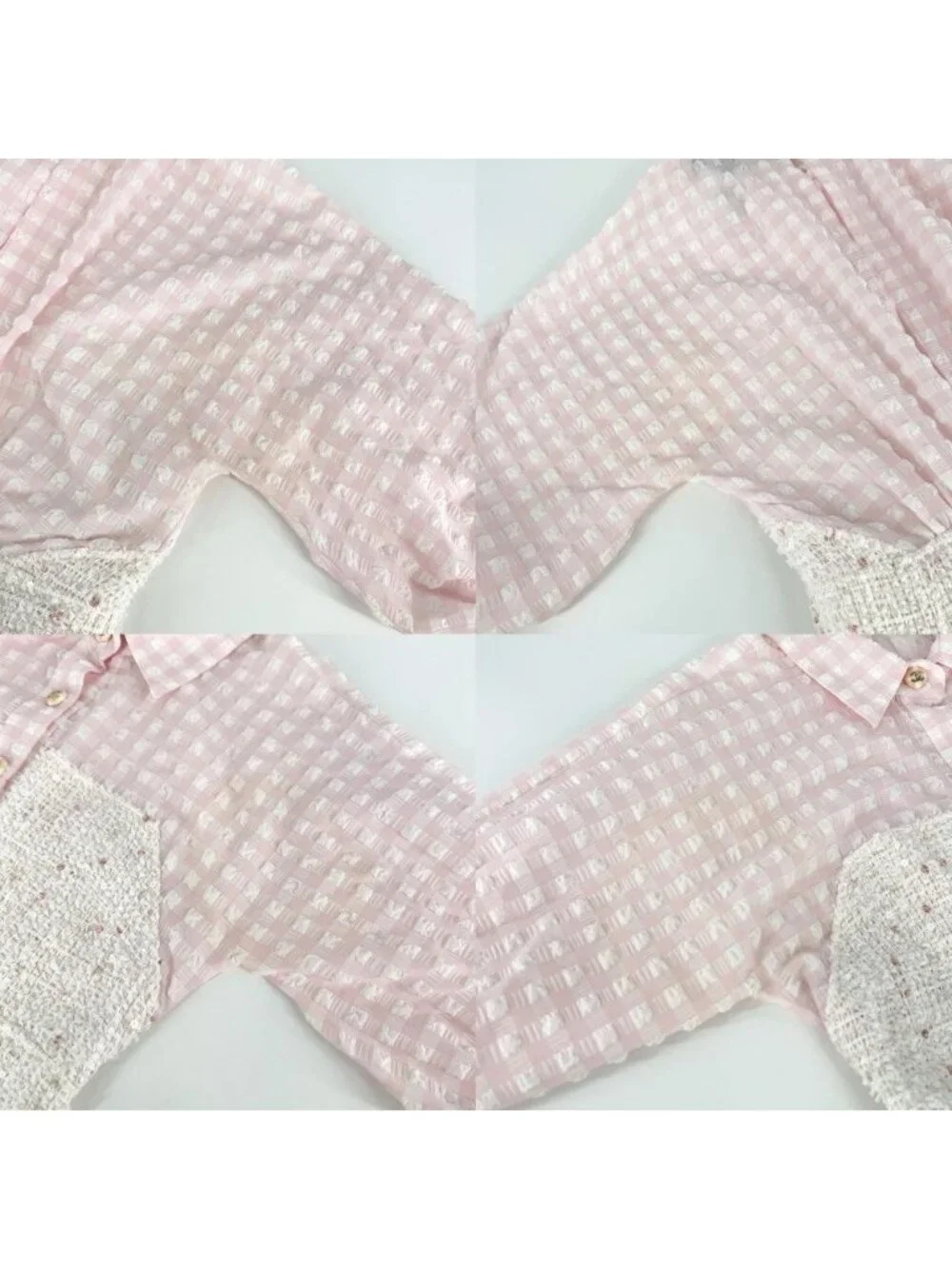 Chanel Dress Tweed Check Coco Button Sequin 38 Pink White Spring Summer Autumn