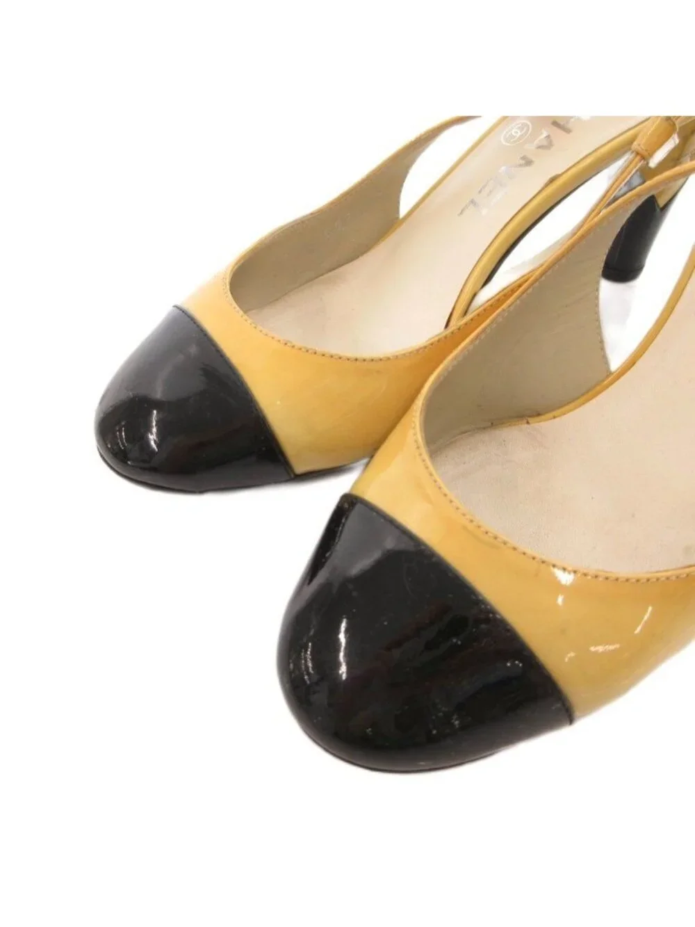 Chanel Sling Back Pumps Mules CC Logo Bicolor 36.5 Yellow Black Heel