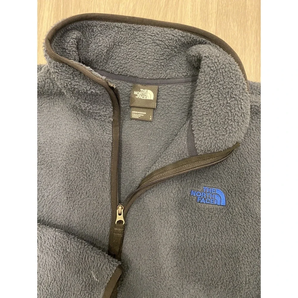 The North Face Large Mens Full Zip Fleece Jacket Navy Blue 100% Polyester Size L