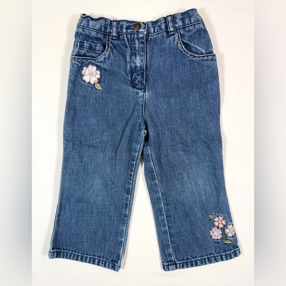 VINTAGE‎ GYMBOREE Girls 2003 Floral Embroidered Denim Jeans 18-24 M Cottagecore