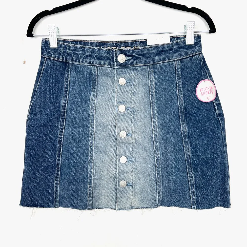 NWT Justice Built In Shorts Denim Skirt Button Front Cut Off Hem Girls 18‎