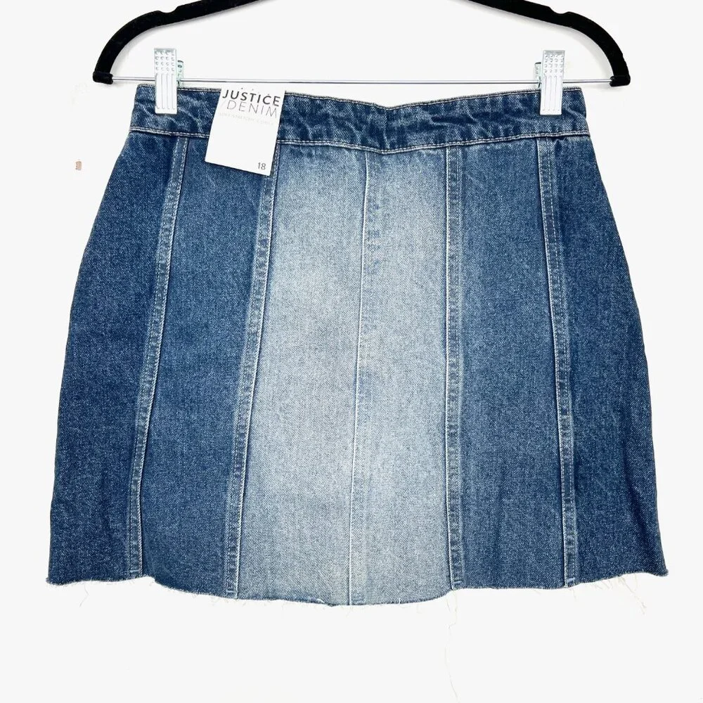 NWT Justice Built In Shorts Denim Skirt Button Front Cut Off Hem Girls 18‎
