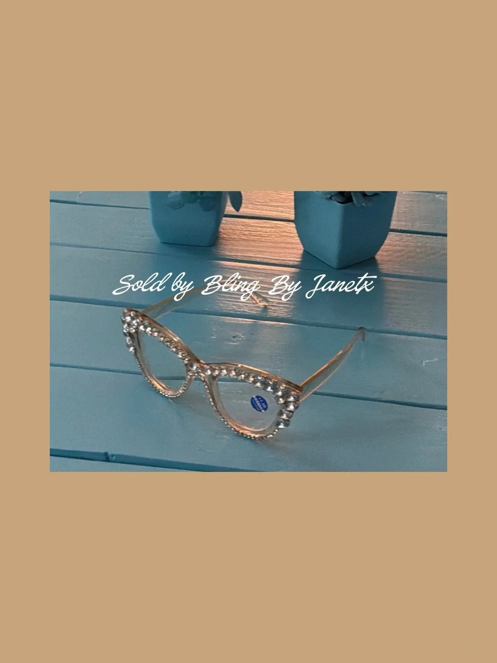 Crystal-Embellished Cat Eye Reading Glasses - Champagne / Light Brown ??