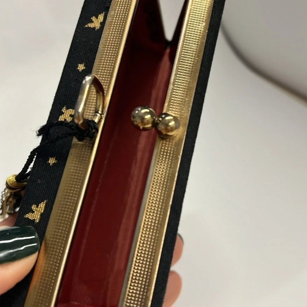 Vintage 60s Belding Corticelli Gold & Black Structured Brocade Box Clutch Case