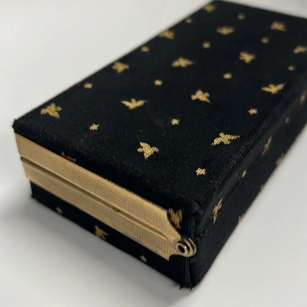 Vintage 60s Belding Corticelli Gold & Black Structured Brocade Box Clutch Case