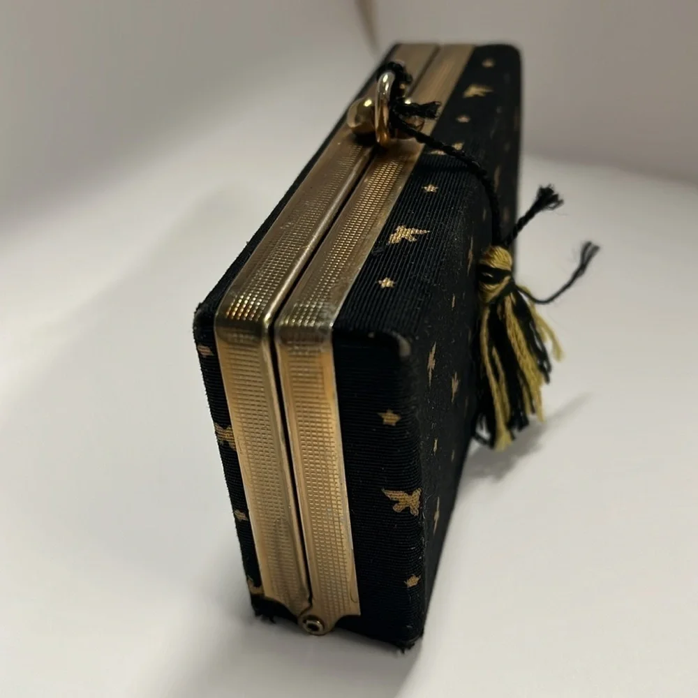 Vintage 60s Belding Corticelli Gold & Black Structured Brocade Box Clutch Case
