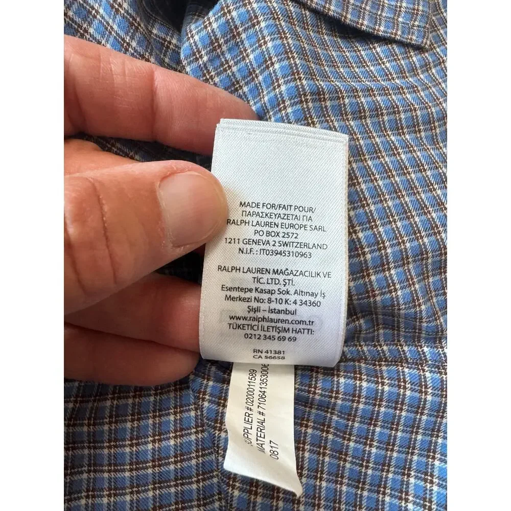 Polo Ralph Lauren Button Up Shirt Mens Large L Blue Plaid Check Cotton Pony