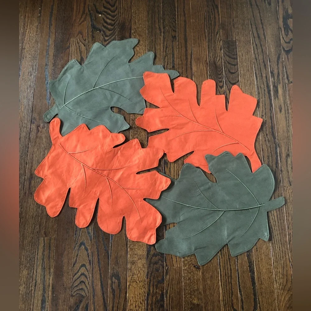 Croft & Barrow 4-Piece Burnt Orange/Olive Green Leaves Placemats 21” x 16” EUC!!