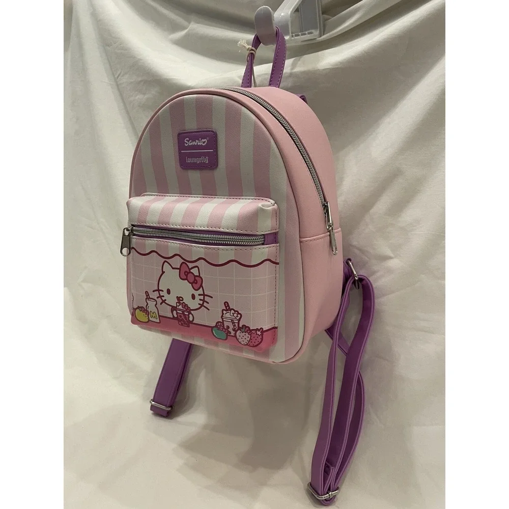 Sanrio Loungefly Cute Hello Kitty Pink Stripe Backpack Boba NWT Summer Bag Purse