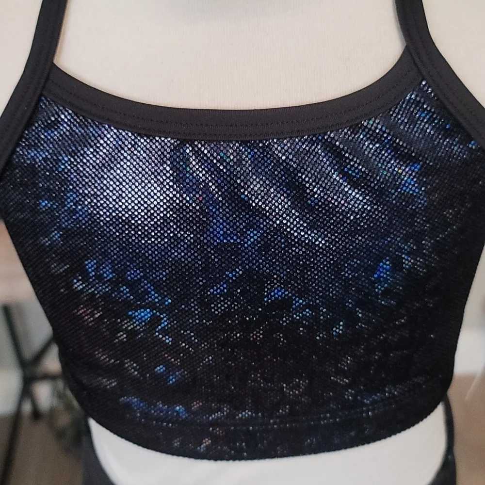 Shimmy Shimmy Inc Black Hologram Dance crop top and short Set NWT Cheer Gym