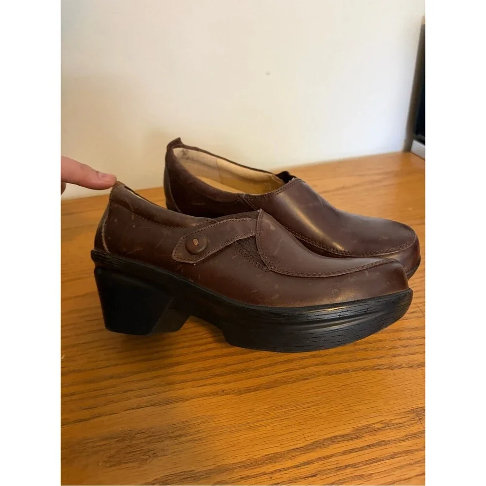Sanita Brown Leather Low Platform Slip-On Clog