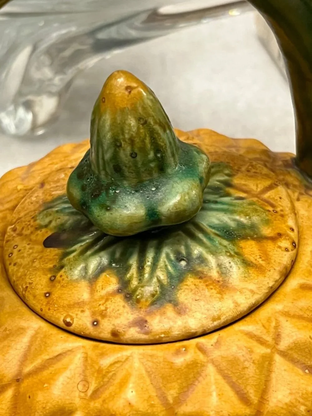 vintage Pivaoni textured pineapple green glazed handle and spout teapot