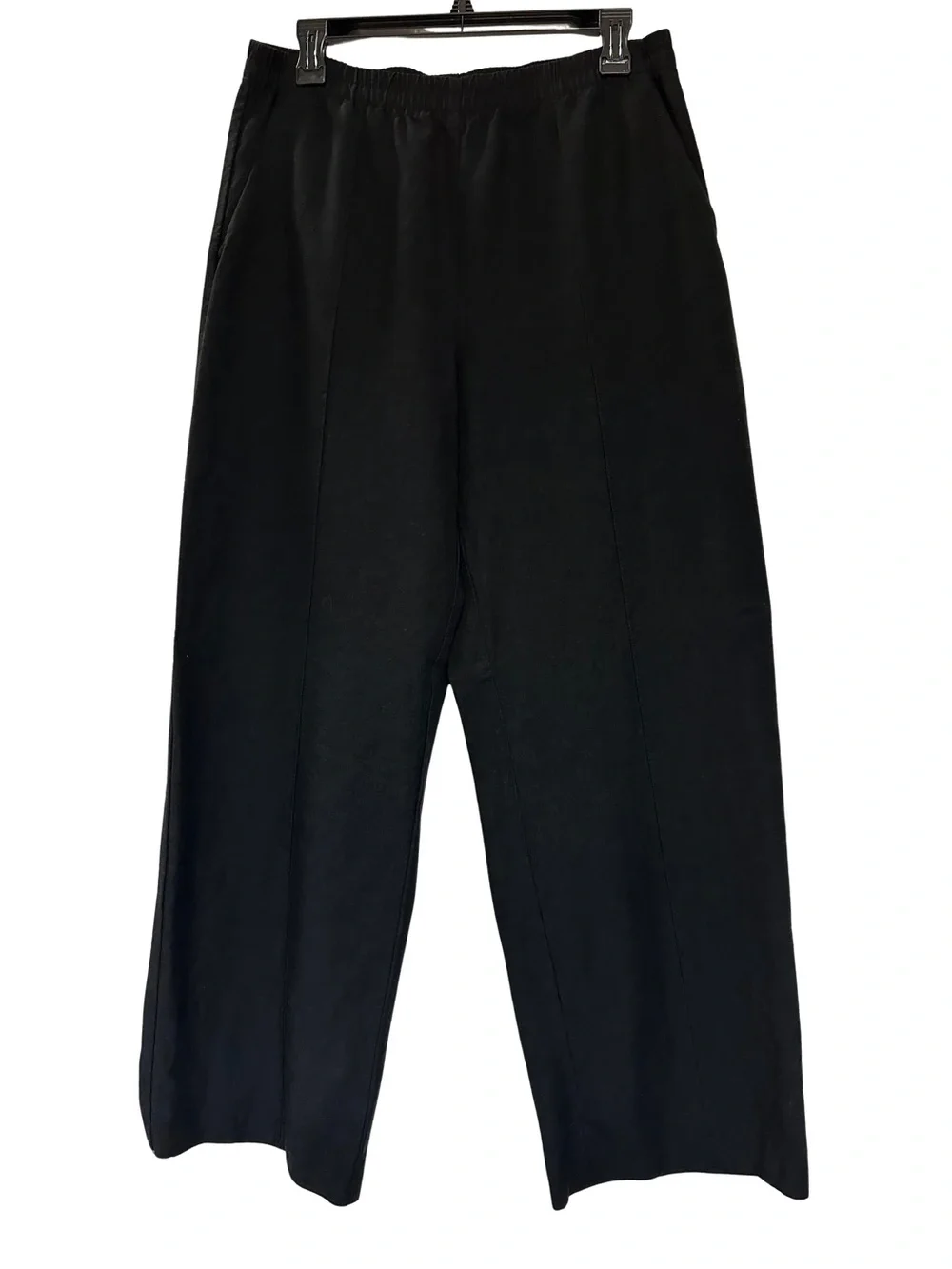 H&M Linen Blend Wide Leg Pants Womens M Black Pull On Elastic Waist Resort