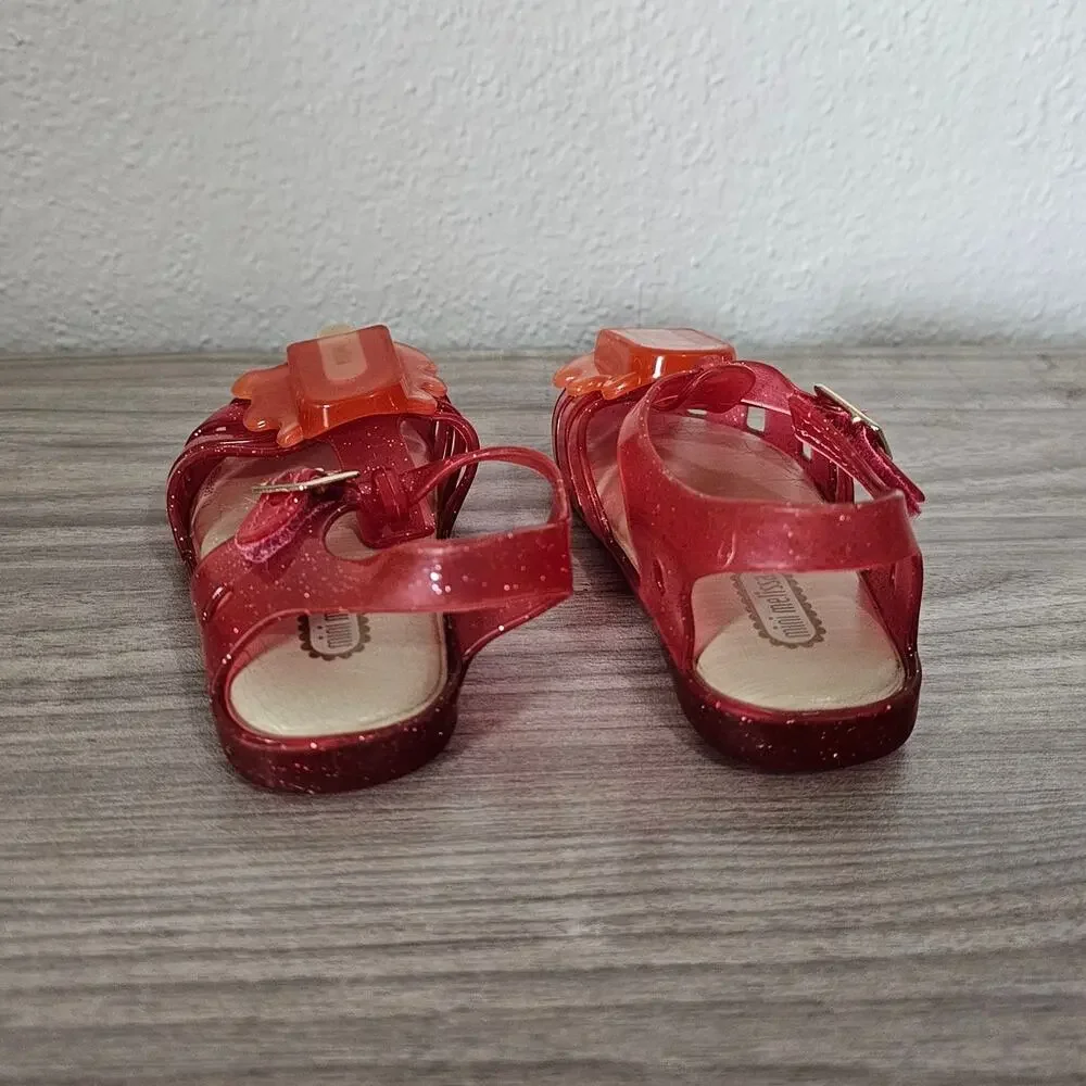 Mini Melissa Aranha VIII Slingback Sandal Melting Popsicle Pink Glitter Kid US 7