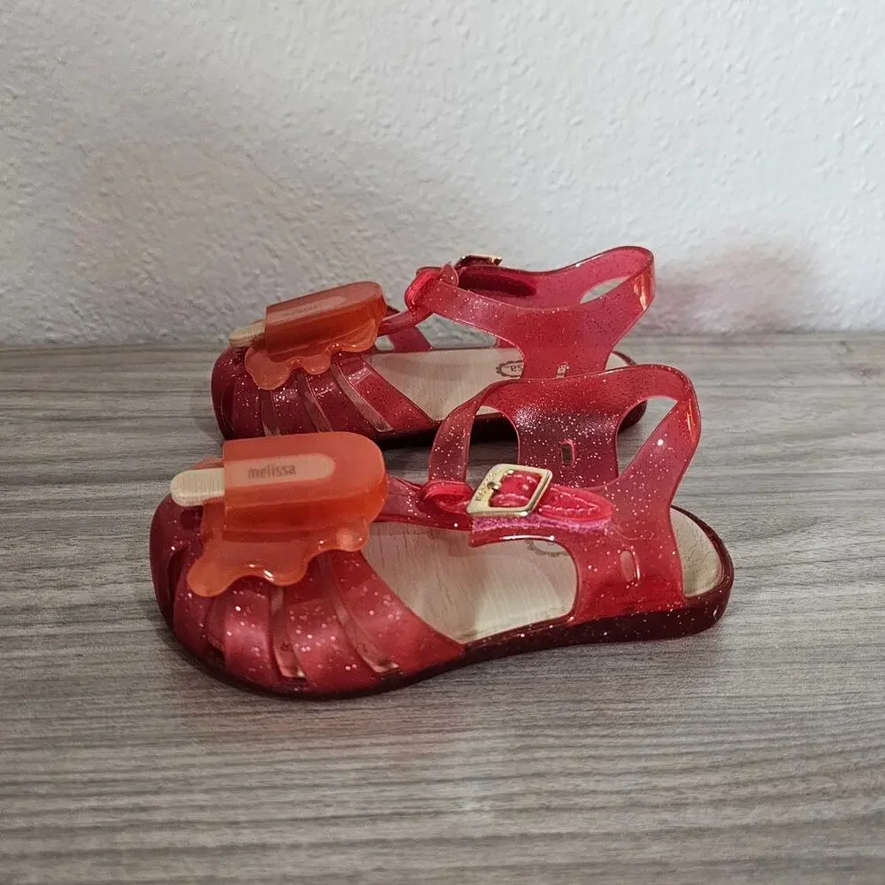 Mini Melissa Aranha VIII Slingback Sandal Melting Popsicle Pink Glitter Kid US 7