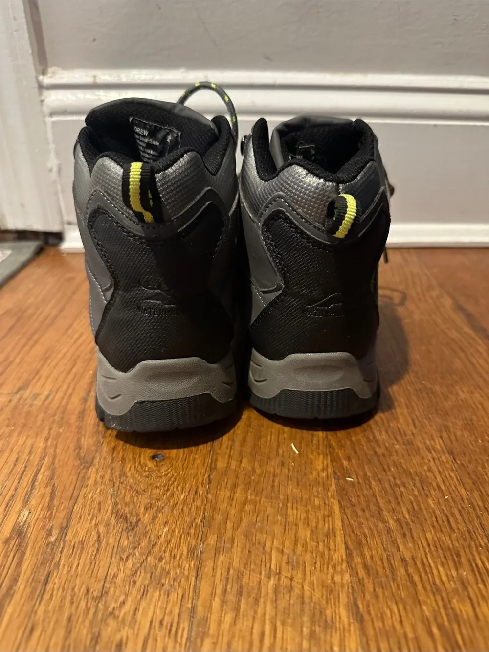 Gray and Black Hiking Boots with Neon Yellow Accents