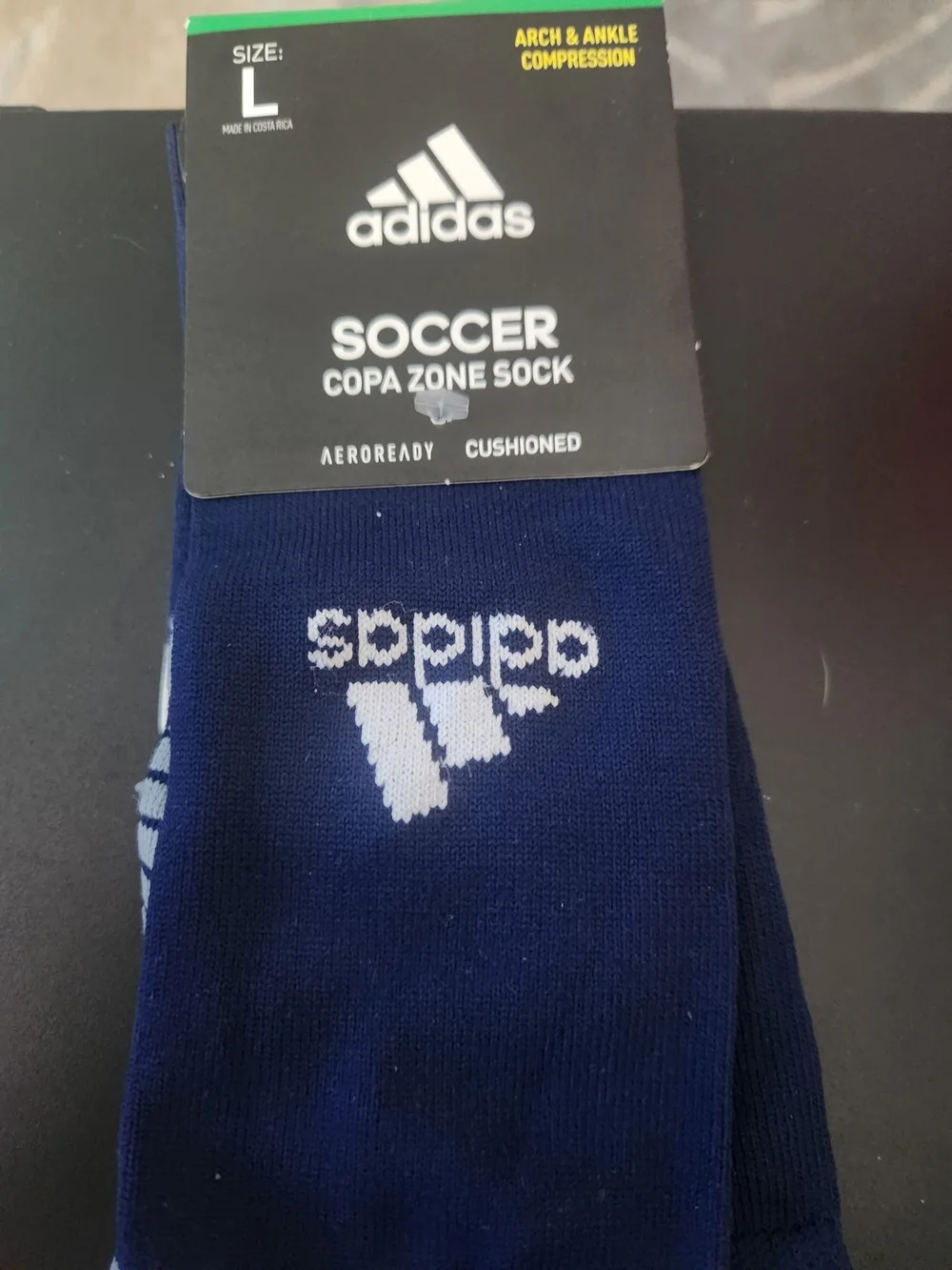 ADIDAS Navy & White Copa Zone Soccer  Athletic Crew Socks - L