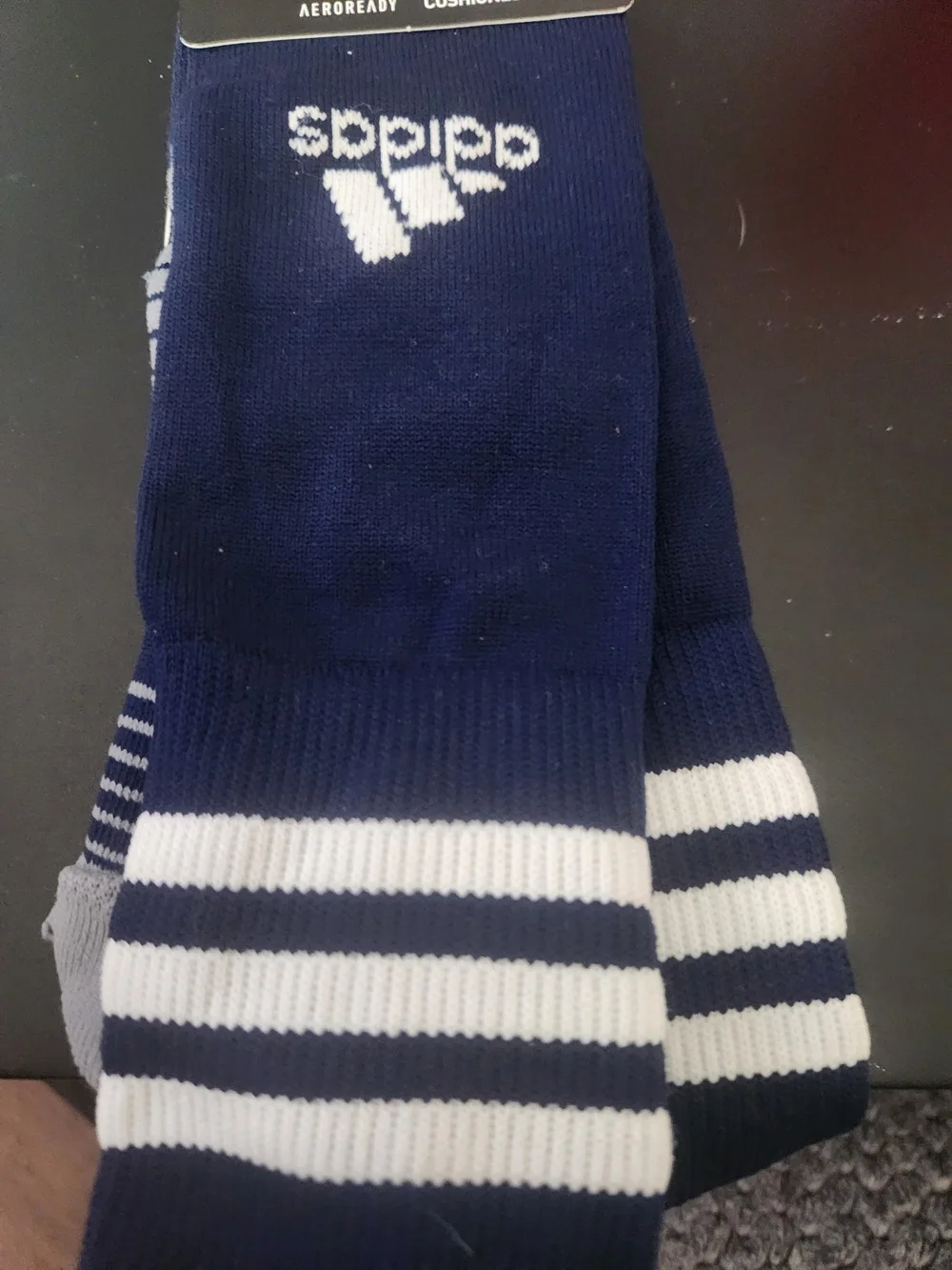 ADIDAS Navy & White Copa Zone Soccer  Athletic Crew Socks - L