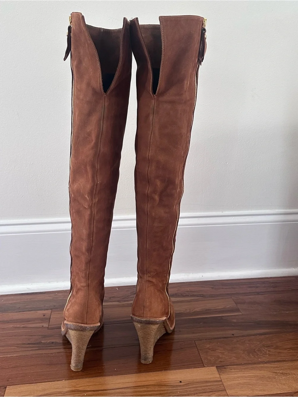 Stuart Weitzman Tall Suede Wedge Boots in Brown