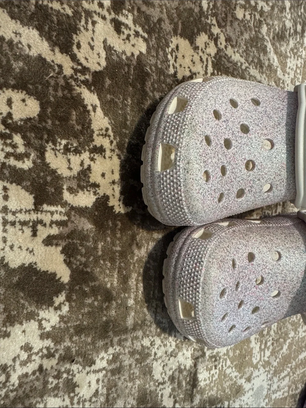 CROCS Kids' Glitter Clog in White with Pink and Blue Sparkle