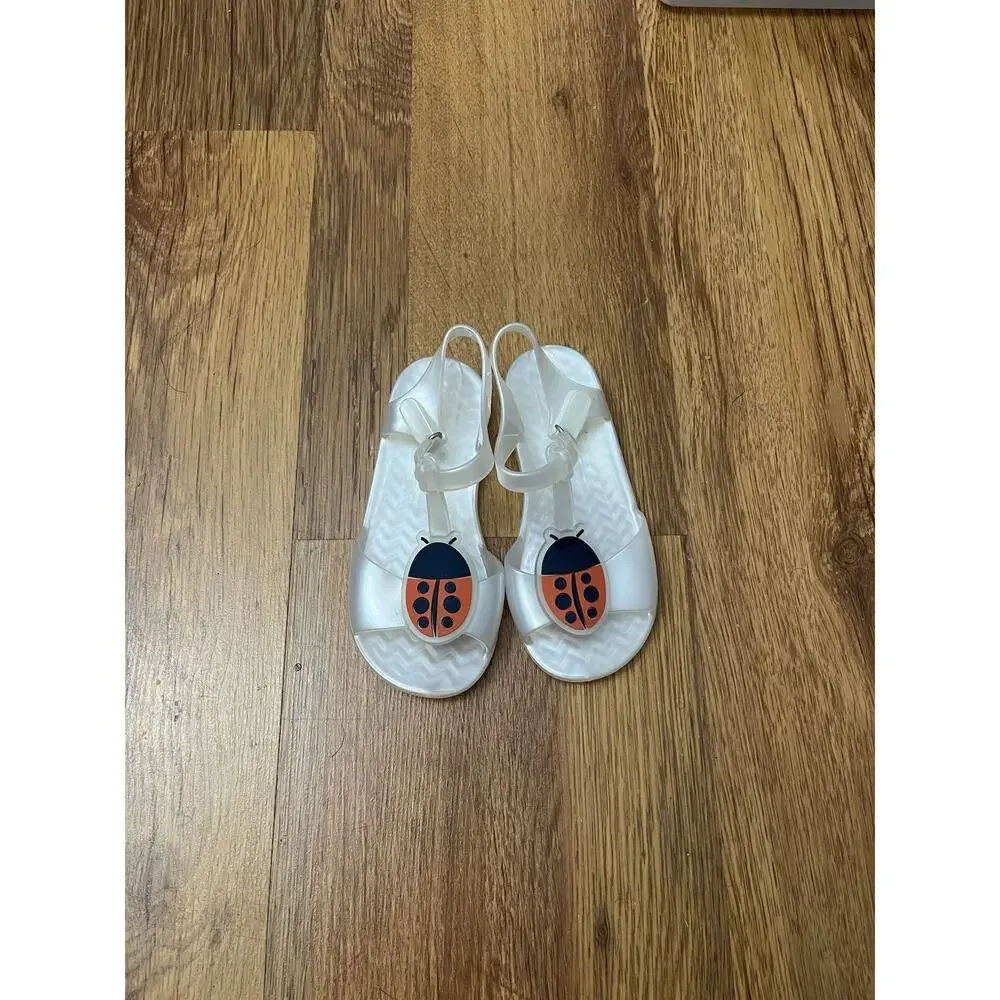 Old Navy Girls Jelly Sandals Clear w/ Ladybug Charm Size 9 Summer Shoes