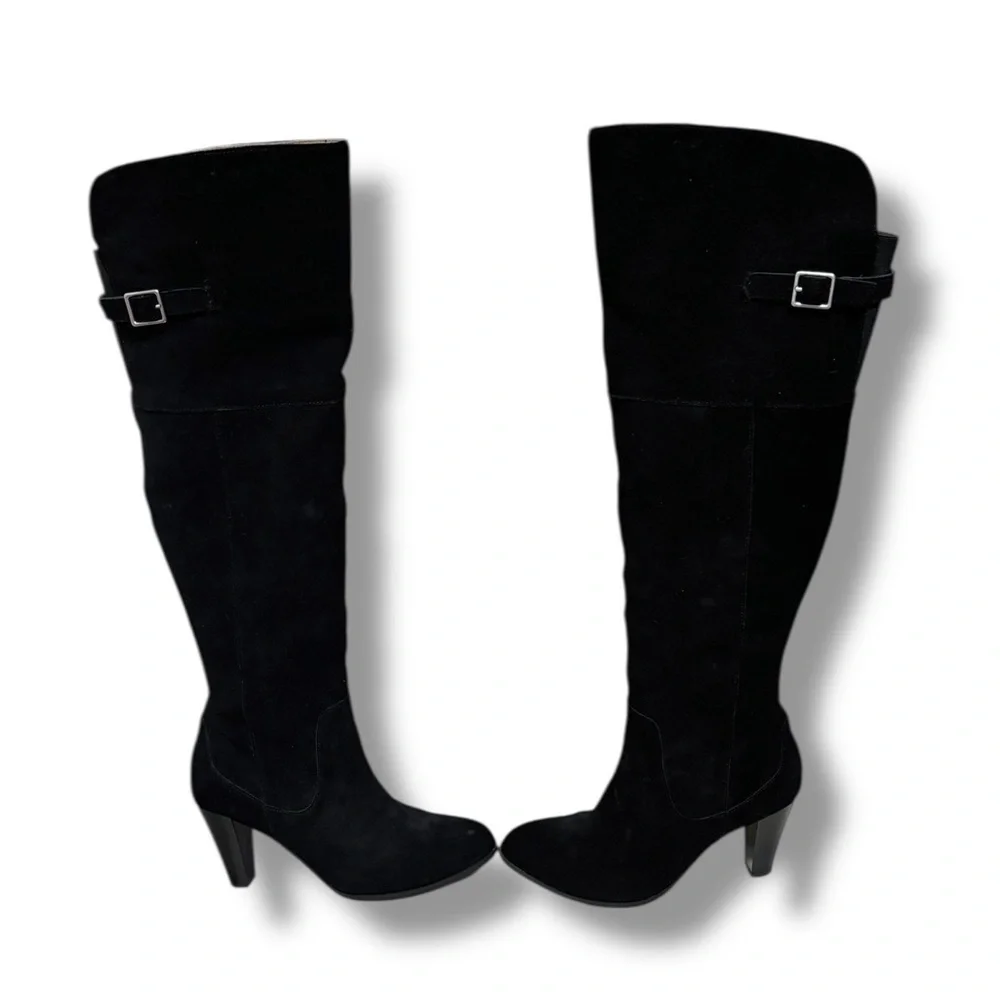 Adrienne Vittadini Tarik Black Suede Leather Over the Knee Fall Boots Size 6.5