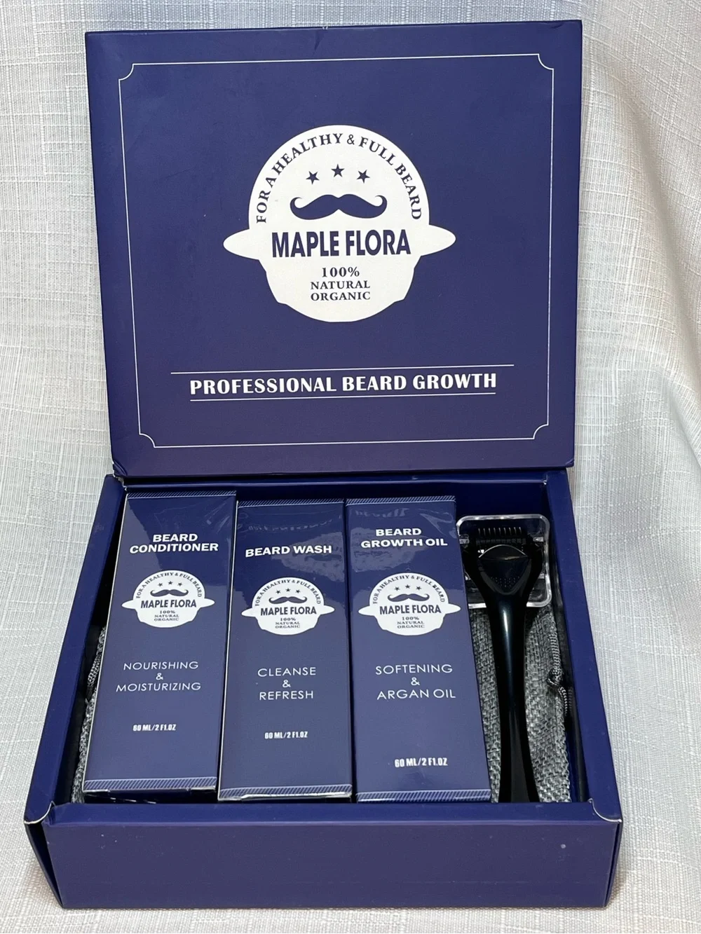 Maple Flora Professional Beard Growth Kit Oil Wash Conditioner Derma Roller NEW