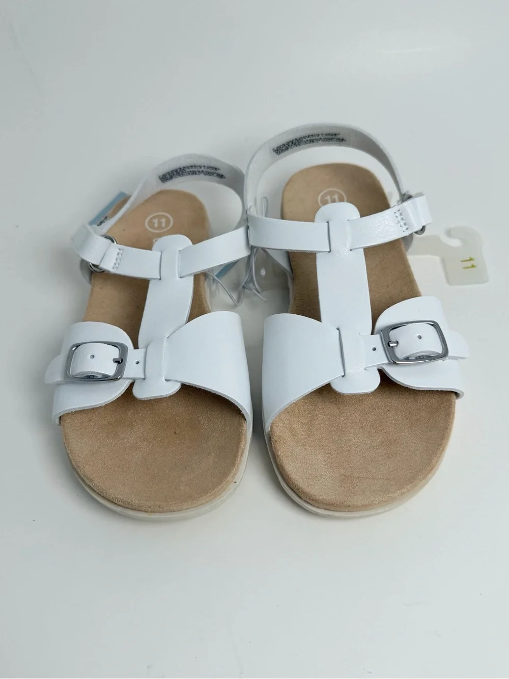 Cat & Jack White Buckle Strap Kids Sandals with Tan Footbed
