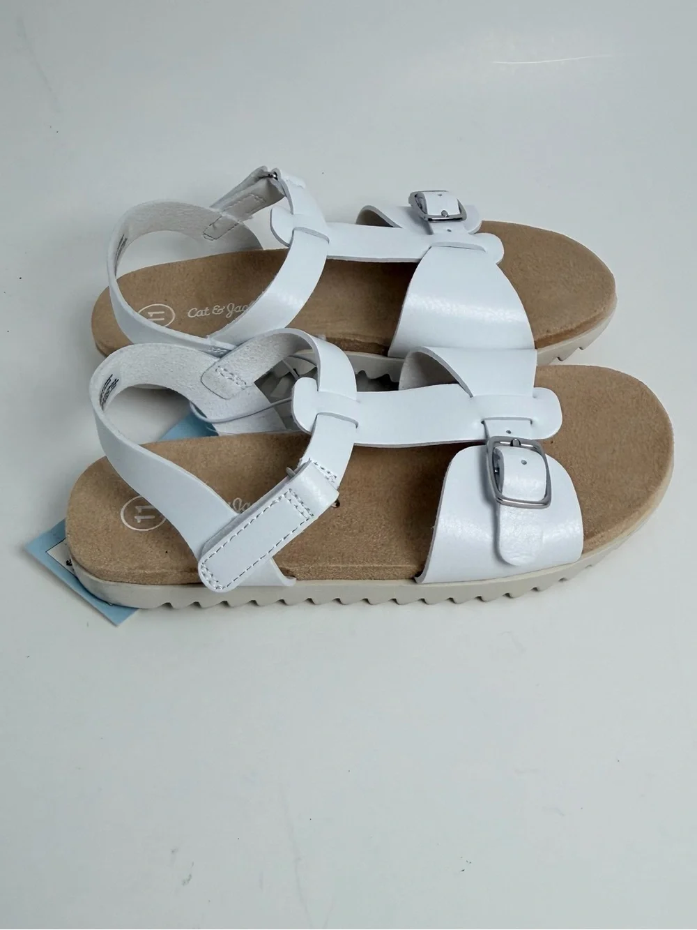 Cat & Jack White Buckle Strap Kids Sandals with Tan Footbed