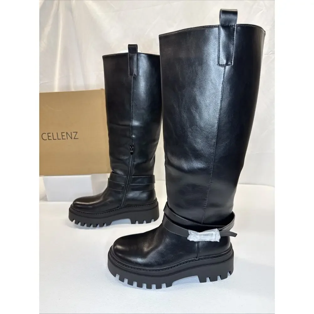 Cellenz Women’s Knee High Boots: 2.6 Inch Platform Round Toe Boot Black Size 7