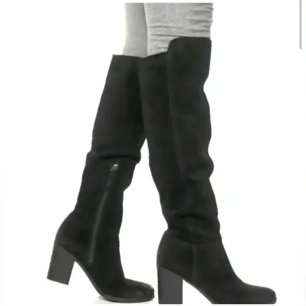 NATURALIZER KYRIE BLACK SUEDE OVER THE KNEE BOOTS SIZE 7 WIDE HEEL 3.75”