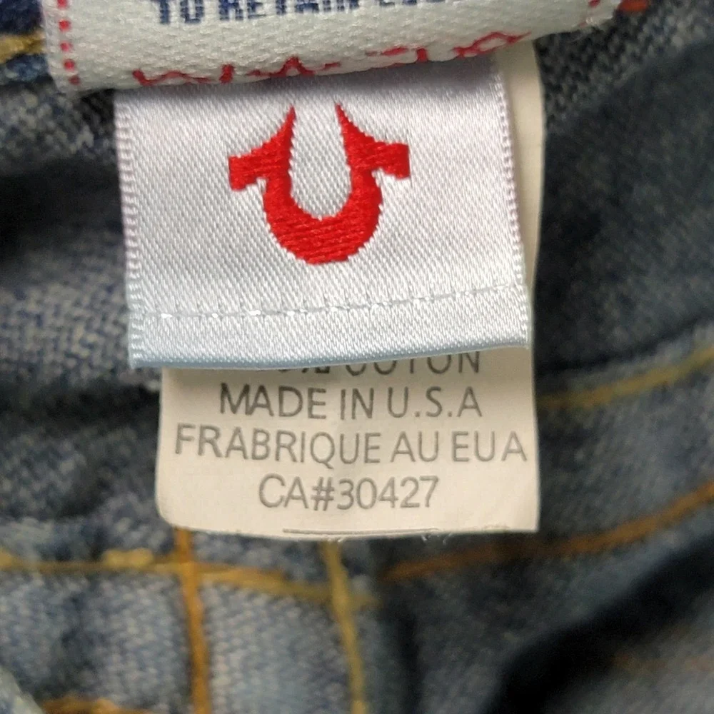 True Religion Billy Jeans Men's 40x33 Bootcut Blue‎ Denim Koi Embroidery USA