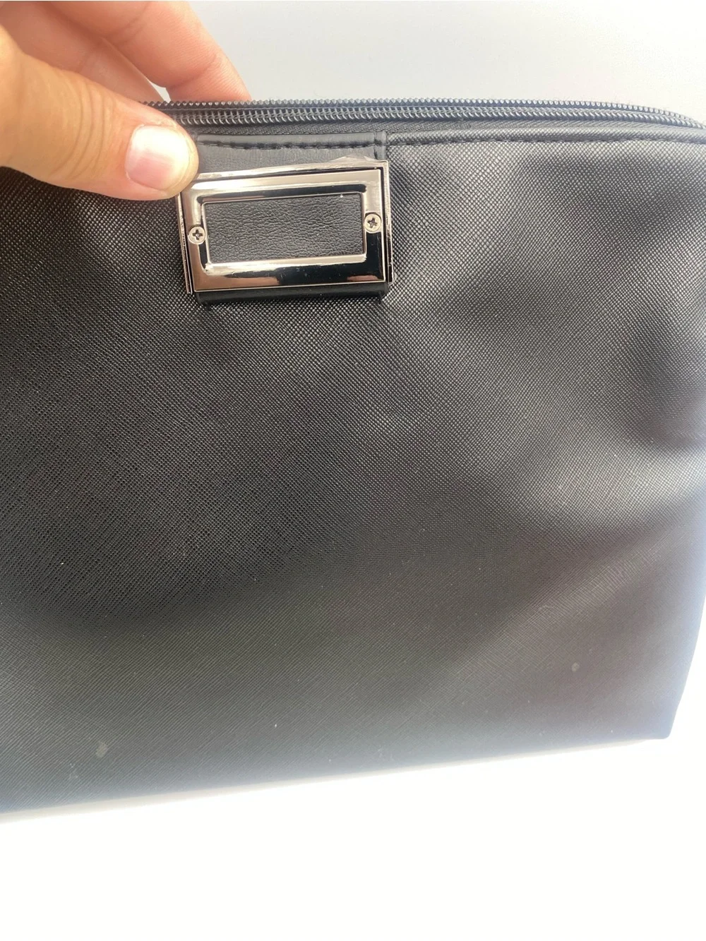 Bulgari Black Textured Cosmetic Pouch with Metal Plate